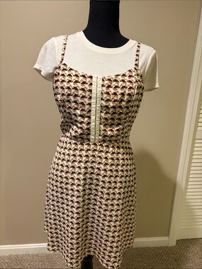 As U Wish Cream and Burgundy Geometric Mini Dress